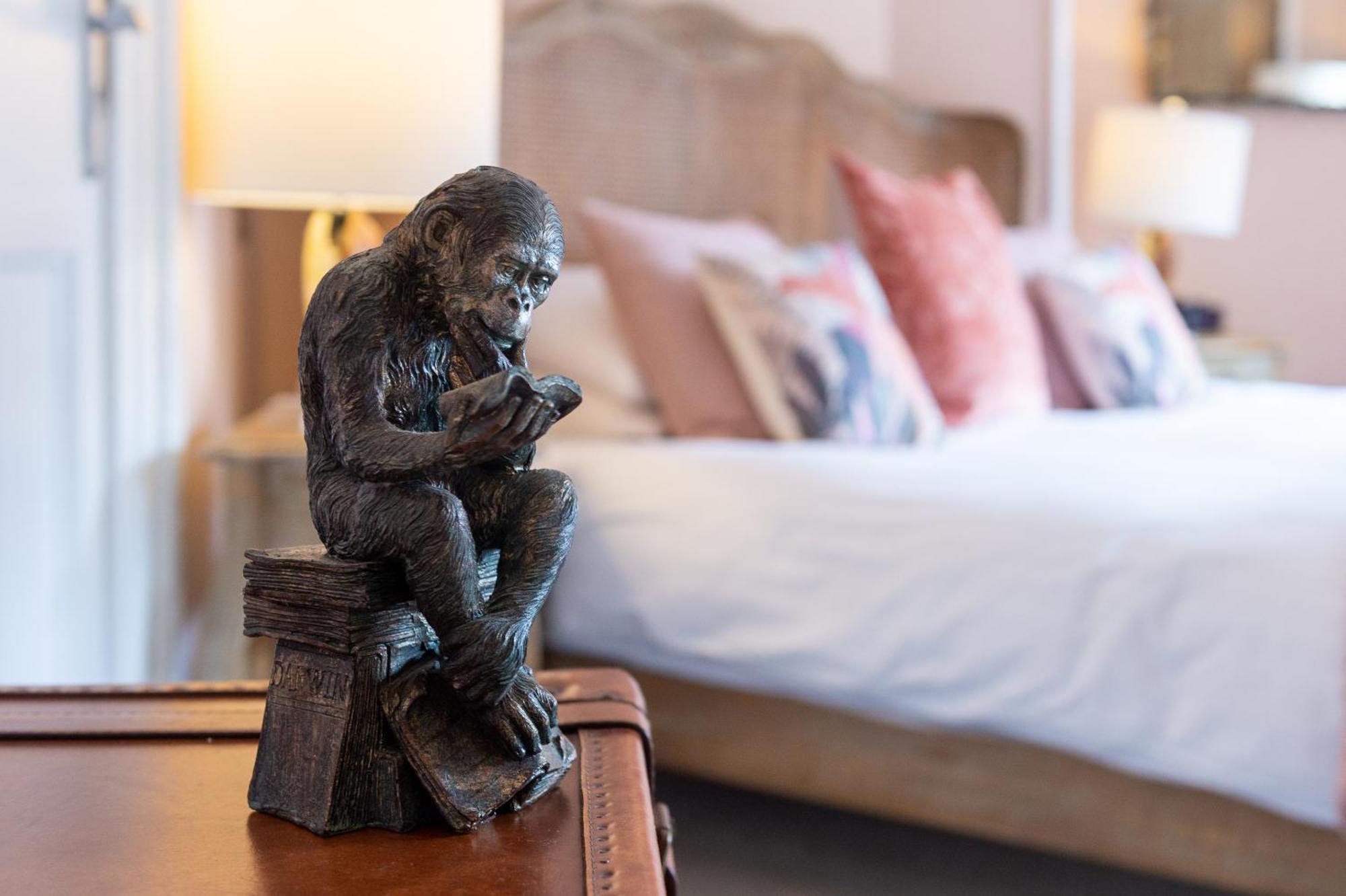 Bed and Breakfast Darwin'S Townhouse Shrewsbury Habitación foto A sculpture of a monkey sitting on a suitcase